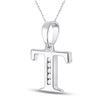 Image 2 : Round Diamond T Initial Letter Pendant 1/20 Cttw 10KT White Gold