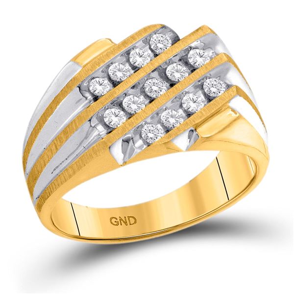 Round Diamond Triple Row Cluster Ring 1/2 Cttw 10KT Yellow Gold