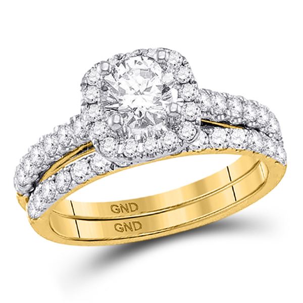 Diamond Bridal Wedding Ring Band Set 1-1/2 Cttw 14KT Yellow Gold