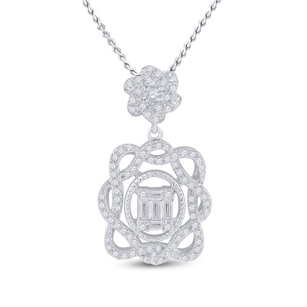 Baguette Diamond Dangle Oval Pendant 3/8 Cttw 14KT White Gold