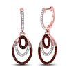 Round Red Color Enhanced Diamond Oval Dangle Earrings 1/3 Cttw 10KT Rose Gold