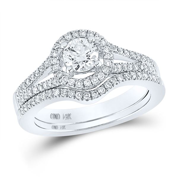 Diamond Bridal Wedding Ring Band Set 1 Cttw 14KT White Gold