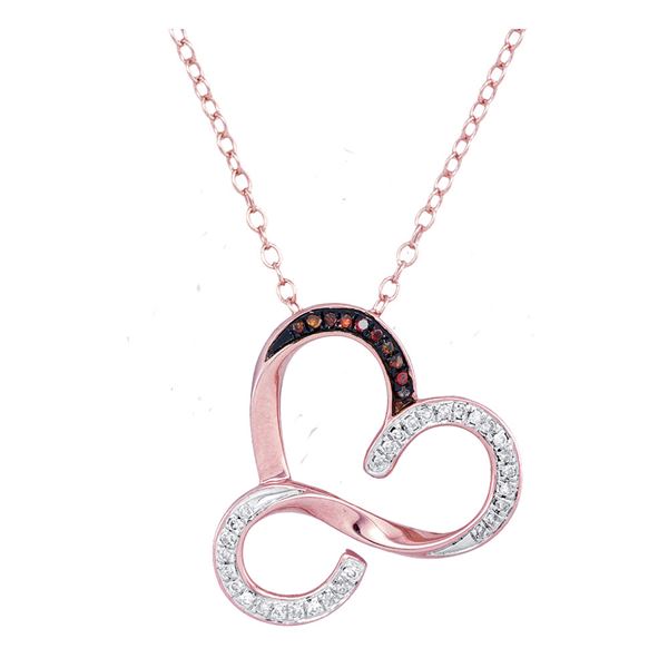 Round Red Color Enhanced Diamond Heart Pendant Necklace 1/8 Cttw 10KT Rose Gold