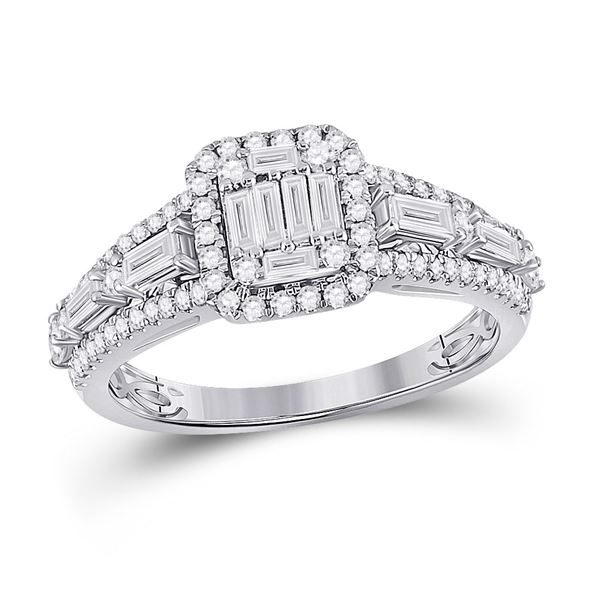 Round Diamond Square Cluster Ring 7/8 Cttw 14KT White Gold