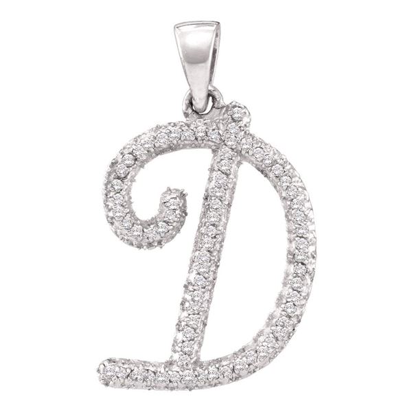 Round Diamond Cursive D Letter Pendant 1/6 Cttw 10KT White Gold