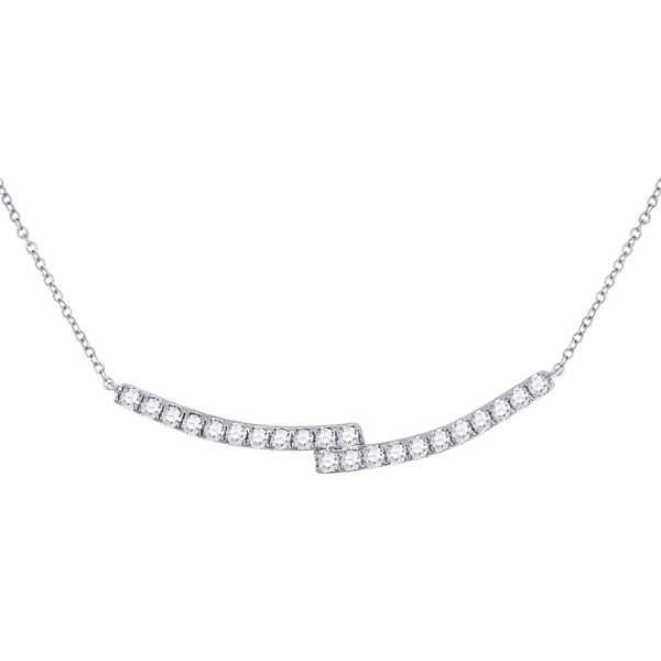 Round Diamond Curved Bypass Bar Necklace 1 Cttw 14KT White Gold