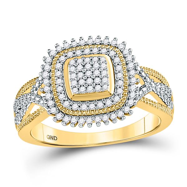 Round Diamond Square Frame Cluster Ring 1/4 Cttw 10KT Yellow Gold