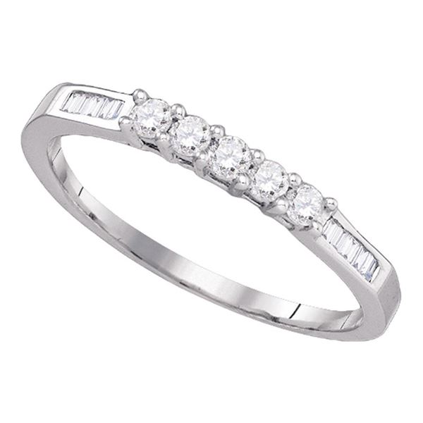 Round Diamond Wedding 5-Stone Anniversary Band 1/3 Cttw 14KT White Gold