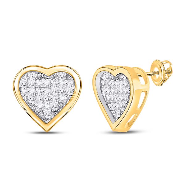 Princess Diamond Heart Earrings 1/3 Cttw 10KT Yellow Gold