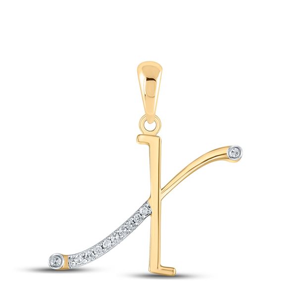 Round Diamond X Initial Letter Pendant 1/20 Cttw 10KT Yellow Gold
