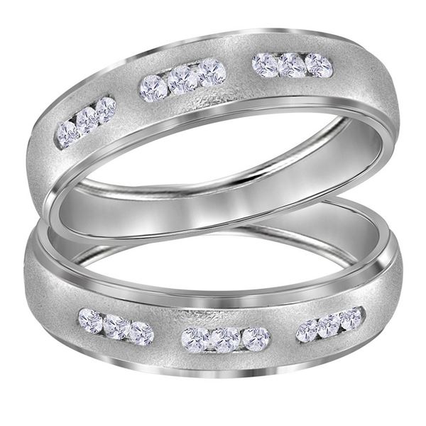 Diamond Matching Wedding Band Set 1/4 Cttw 14KT White Gold