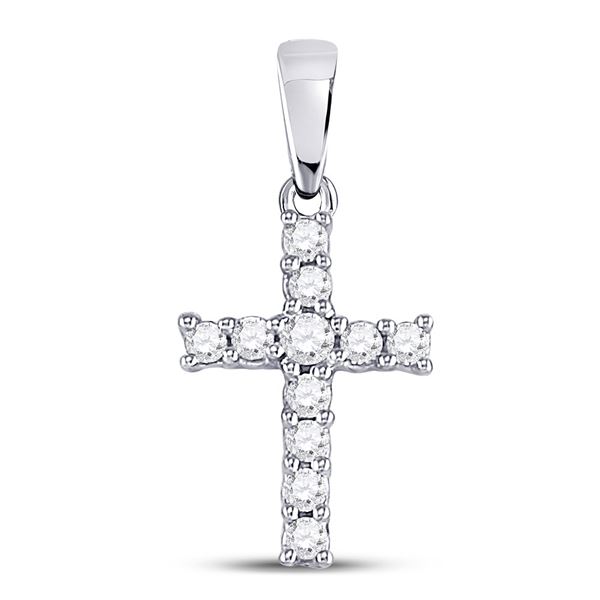 Round Diamond Cross Pendant 1/10 Cttw 14KT White Gold