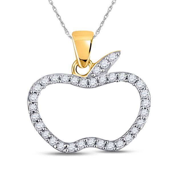 Round Diamond Apple Outline Pendant 1/5 Cttw 10KT Yellow Gold