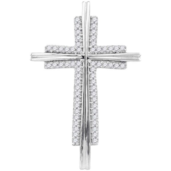 Round Diamond Cross Religious Pendant 1/8 Cttw 10KT White Gold