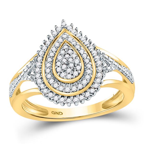 Round Diamond Concentric Teardrop Cluster Ring 1/4 Cttw 10KT Yellow Gold