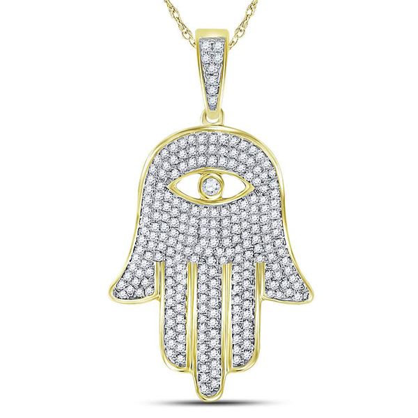 Round Diamond Hamsa Hand Eye Fatima Charm Pendant 1 Cttw 10KT Yellow Gold