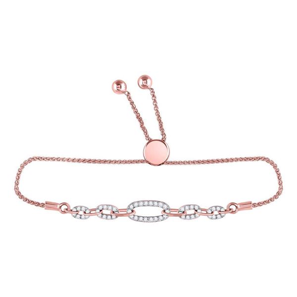 Round Diamond Oval Link Bolo Bracelet 1/3 Cttw 10KT Rose Gold