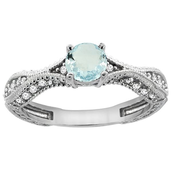 0.67 CTW Aquamarine & Diamond Ring 14K White Gold - REF-68A9X