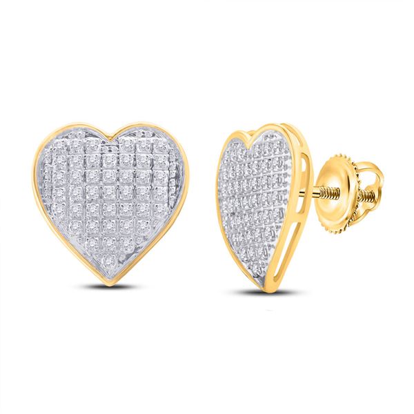 Round Diamond Heart Cluster Earrings 1/4 Cttw 10KT Yellow Gold