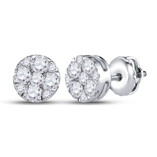 Round Diamond Fashion Cluster Earrings 1/2 Cttw 14KT White Gold