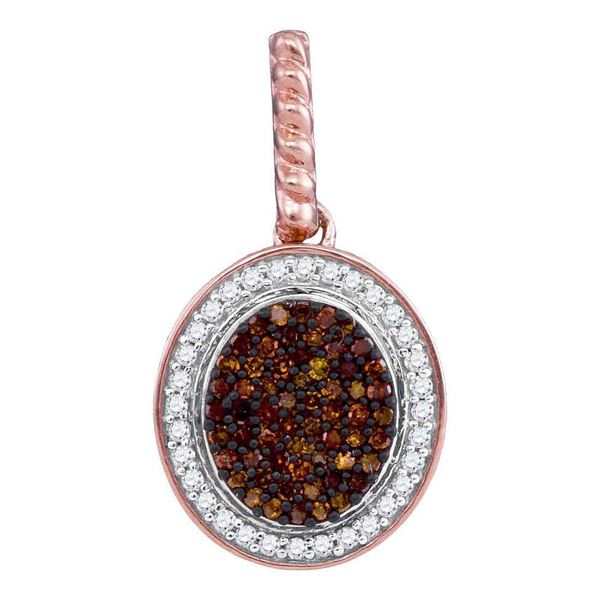 Round Red Color Enhanced Diamond Oval Pendant 1/4 Cttw 10KT Rose Gold