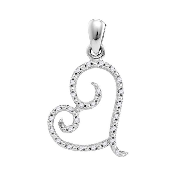 Round Diamond Curled Heart Pendant 1/10 Cttw 10KT White Gold