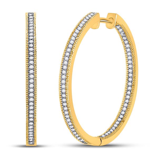 Round Diamond Inside Outside Hoop Earrings 1/2 Cttw 10KT Yellow Gold