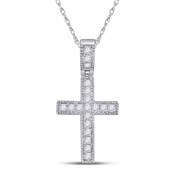 Round Diamond Milgrain Cross Pendant 1/5 Cttw 14KT White Gold