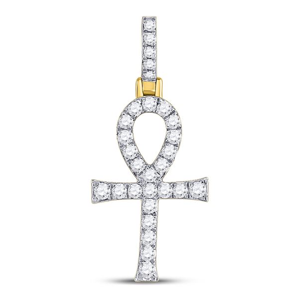 Round Diamond Ankh Cross Charm Pendant 1/2 Cttw 10KT Yellow Gold