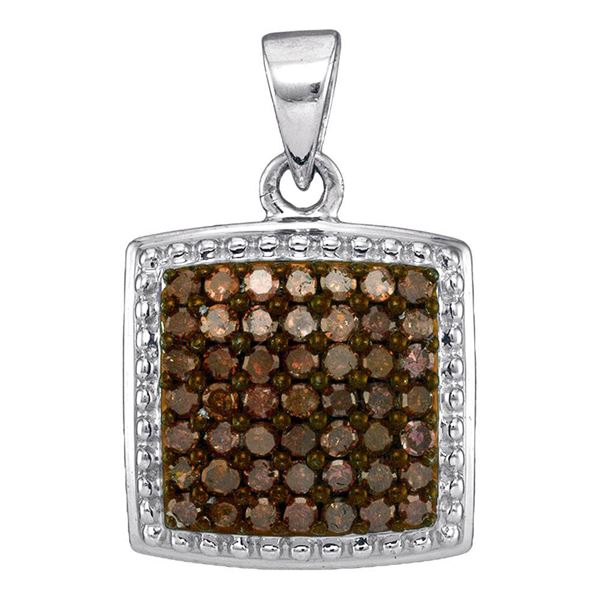 Round Brown Diamond Square Pendant 1/2 Cttw 10KT White Gold