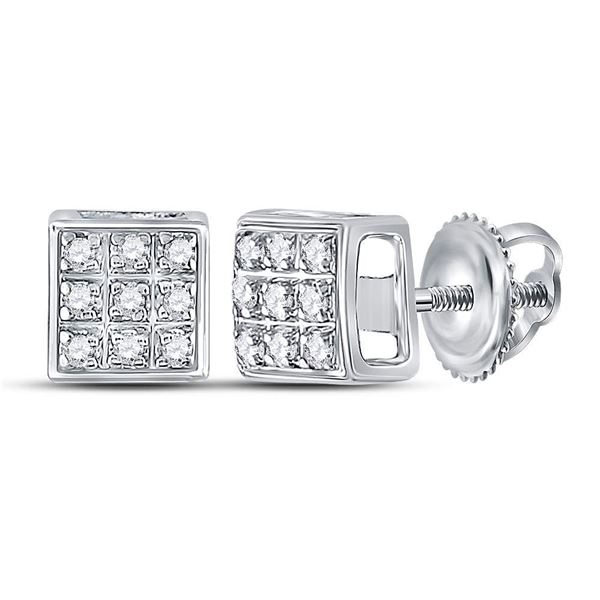 Round Diamond Square Cluster Earrings 1/20 Cttw 10KT White Gold