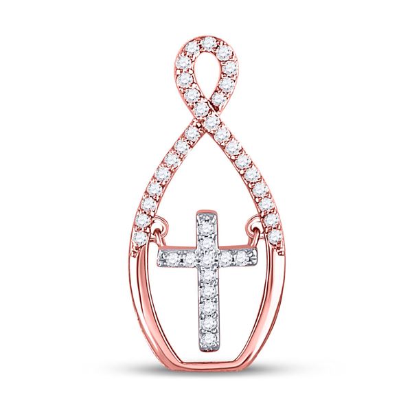 Round Diamond Moving Twinkle Cross Pendant 1/6 Cttw 10KT Two-tone Gold