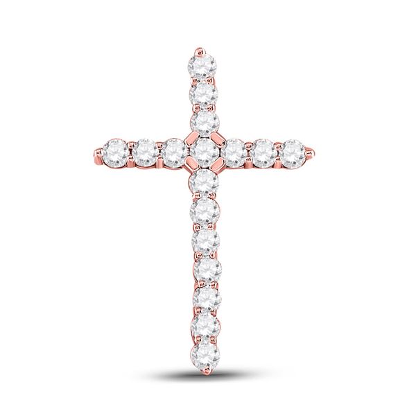 Round Diamond Cross Pendant 1/2 Cttw 14KT Rose Gold
