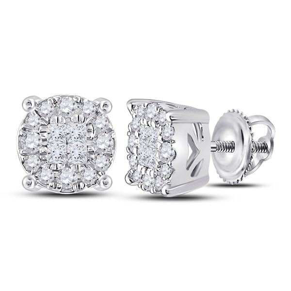 Princess Diamond Fashion Cluster Earrings 1/4 Cttw 14KT White Gold