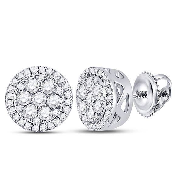 Round Diamond Flower Cluster Earrings 3/8 Cttw 10KT White Gold