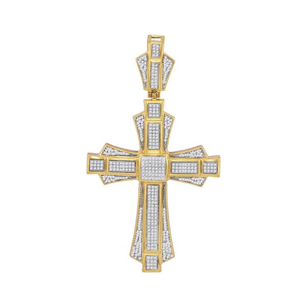 Round Diamond Cross Saint John Charm Pendant 1 Cttw 10KT Yellow Gold