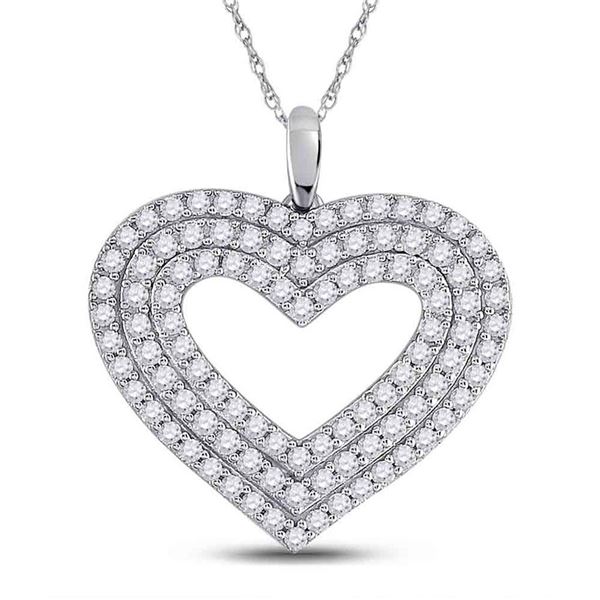 Round Diamond Heart Pendant 1 Cttw 14KT White Gold