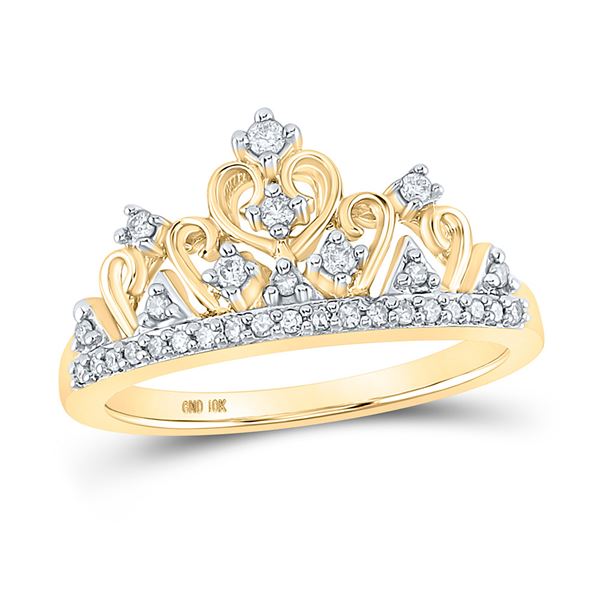 Round Diamond Tiara Crown Band Ring 1/5 Cttw 10KT Yellow Gold