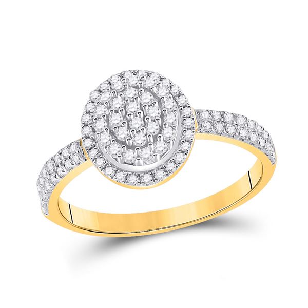 Round Diamond Oval Cluster Ring 1/2 Cttw 10KT Yellow Gold