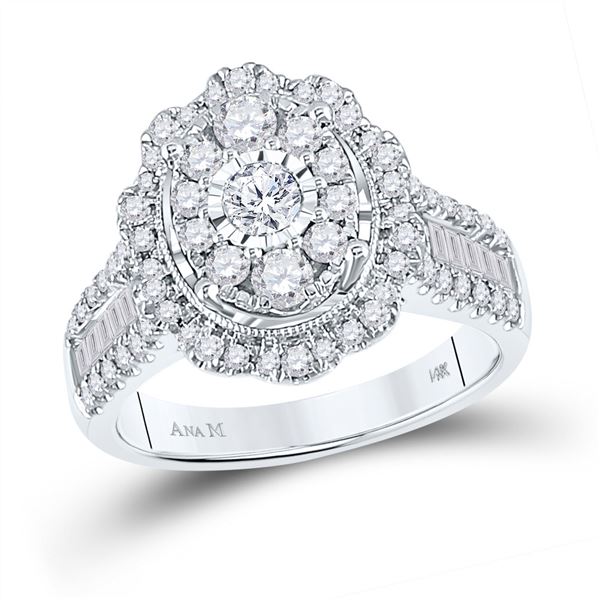 Round Diamond Right Hand Cluster Oval Ring 1-1/2 Cttw 14KT White Gold