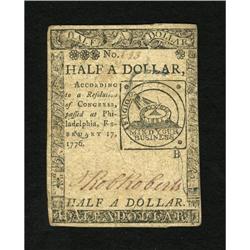 Continental Currency February 17, 1776 $1/2 Very