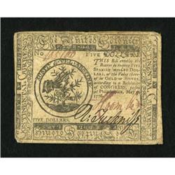 Continental Currency May 9, 1776 $5 Choice Very