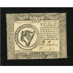 Continental Currency September 26, 1778 $8 About