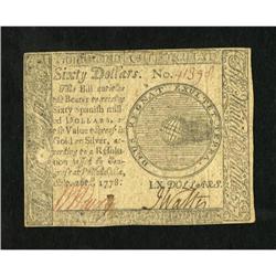 Continental Currency September 26, 1778 $60