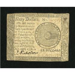 Continental Currency September 26, 1778 $60 Very