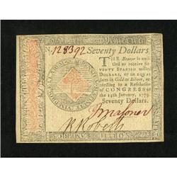 Continental Currency January 14, 1779 $70 About
