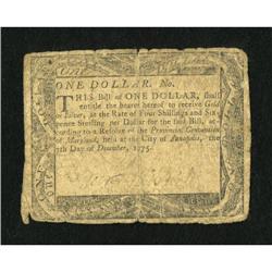 Maryland December 7, 1775 $1 Very Good.