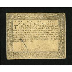 Maryland August 14, 1776 $1  1/3 Very