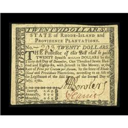 Rhode Island July 2, 1780 $20 Choice About New.