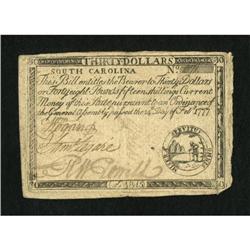 South Carolina February 14, 1777 $30 Very Fine.